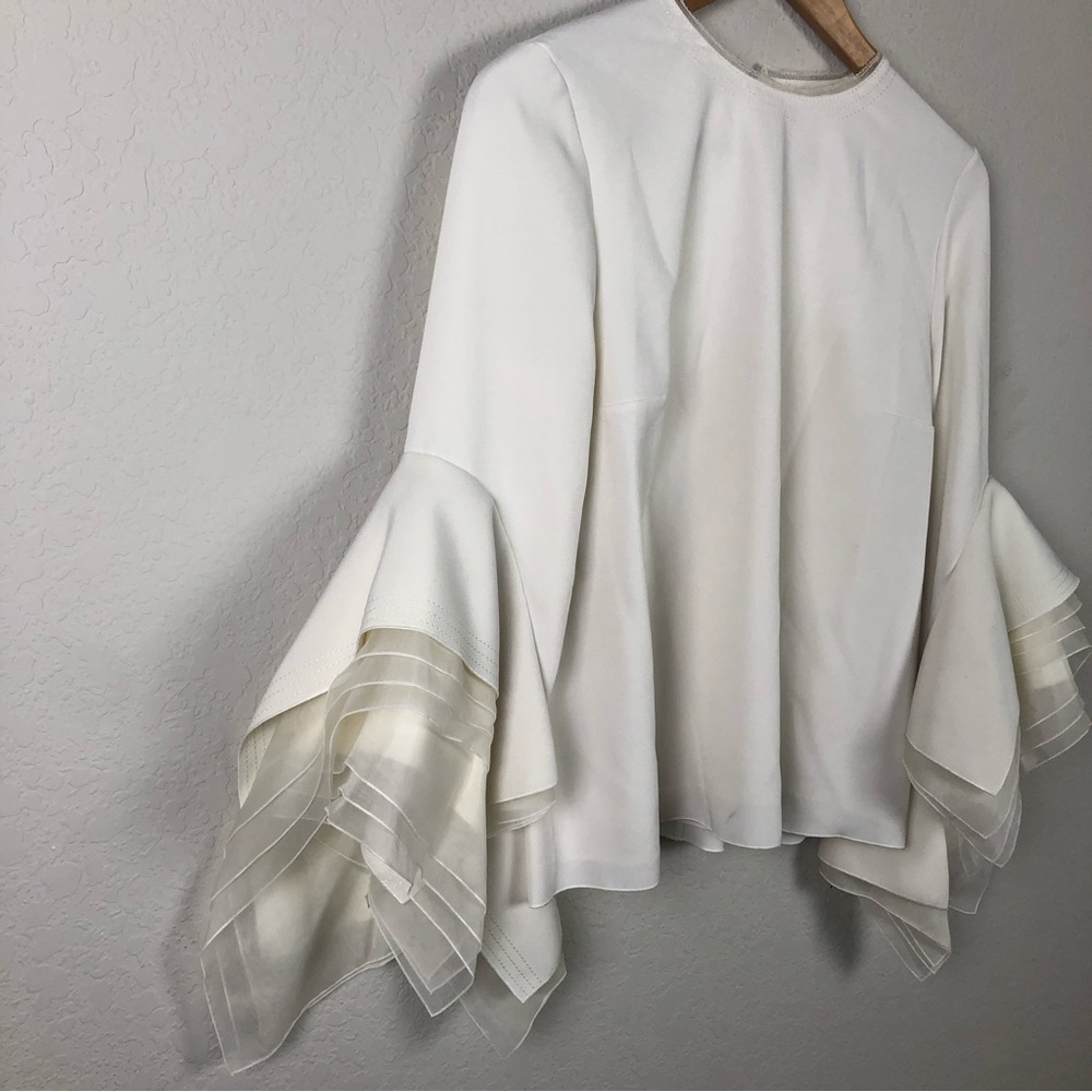 ROKSANDA Top Rana White Tulle Trimmed Crepe Blouse - Picture 7 of 15
